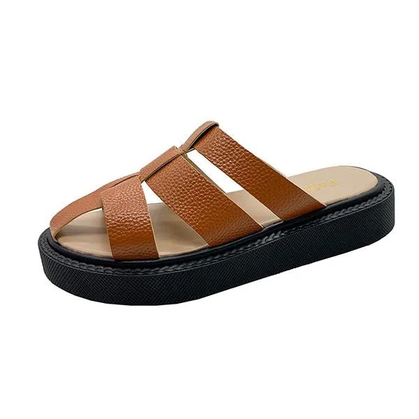 Women's Casual Woven Hollow Thick Sole Half Slippers 97754921S