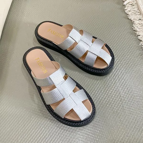Women's Casual Woven Hollow Thick Sole Half Slippers 97754921S