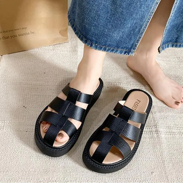 Women's Casual Woven Hollow Thick Sole Half Slippers 97754921S