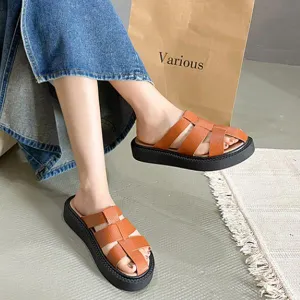 Women's Casual Woven Hollow Thick Sole Half Slippers 97754921S