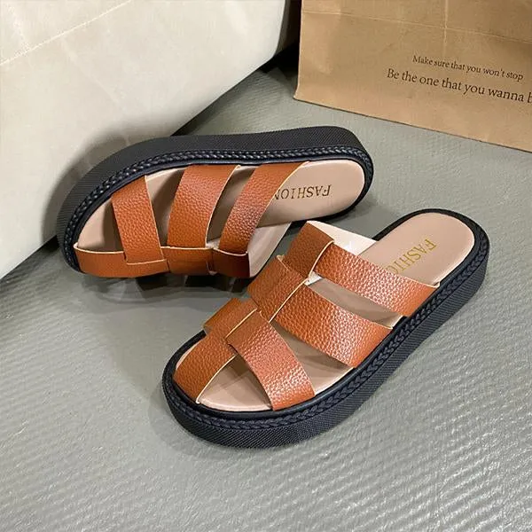 Women's Casual Woven Hollow Thick Sole Half Slippers 97754921S