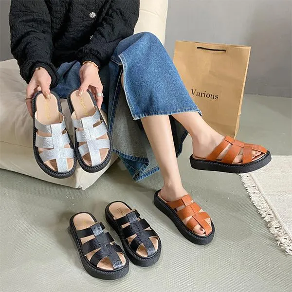 Women's Casual Woven Hollow Thick Sole Half Slippers 97754921S