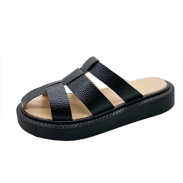 Women's Casual Woven Hollow Thick Sole Half Slippers 97754921S