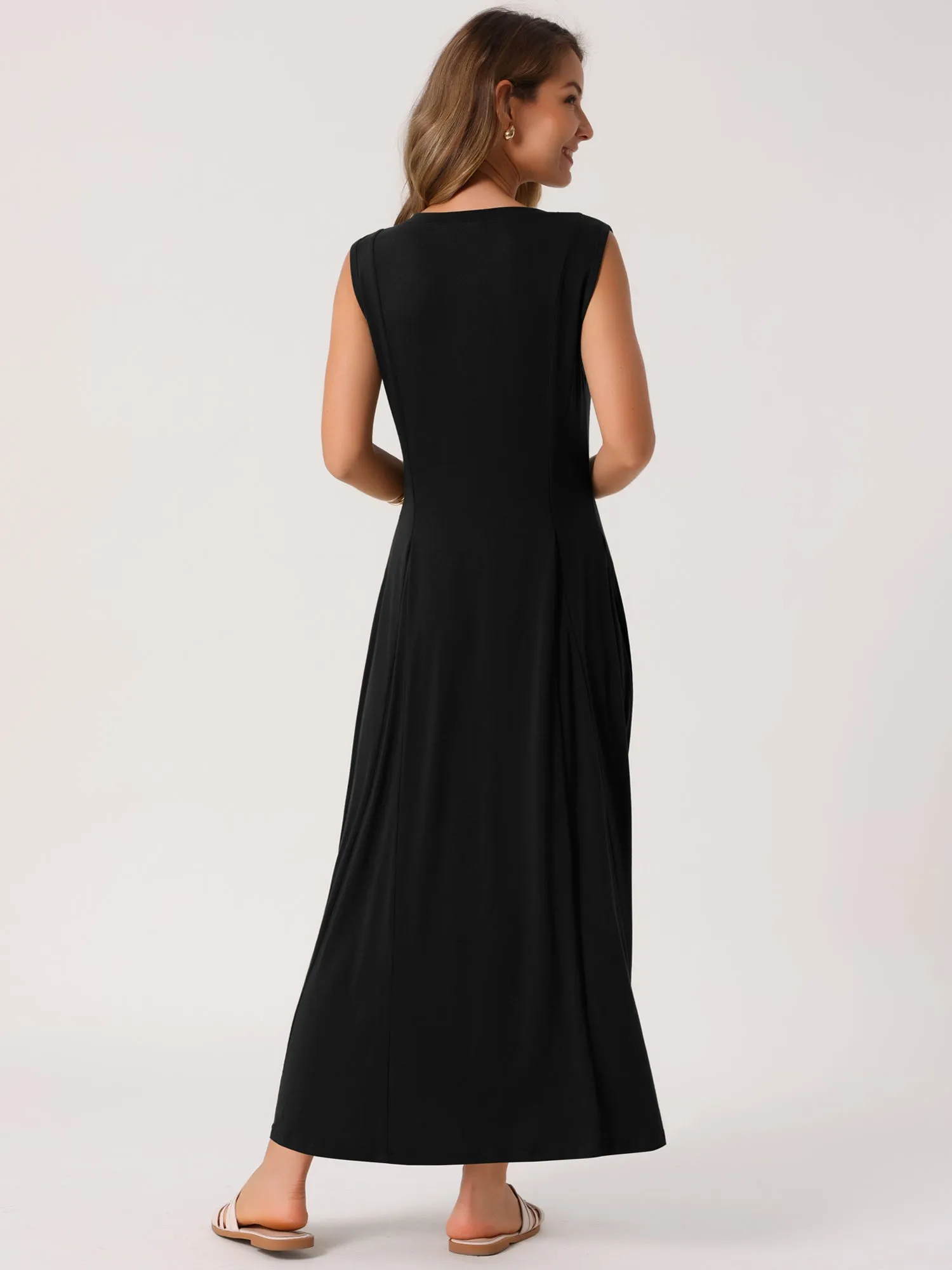 Women's Sleeveless Button Fit Flare A-Line Flowy Casual Long Dresses Summer Outfits